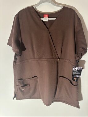 Dickies Chocolate Brown V-Neck, adjustable tie (back) Scrub Top